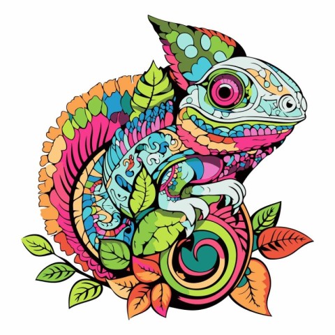 Vector illustration of chameleon. Coloring book page for adults.