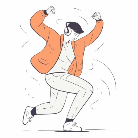 Vector illustration of a young man in sportswear dancing hip-hop