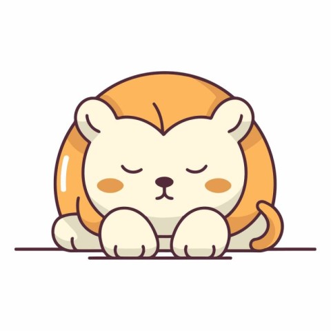 Cute lion sleeping in cartoon style on white background.