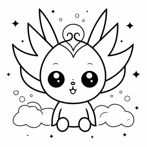 cute little kawaii unicorn with crown and clouds vector illustra