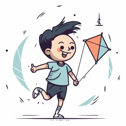 Cute little boy playing with a kite.