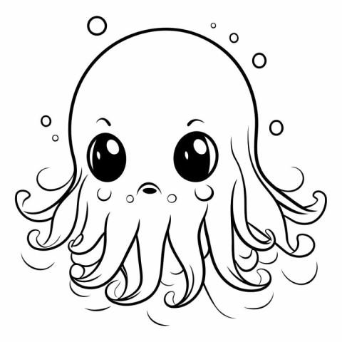 Black and White Cartoon Illustration of Cute Octopus Comic Chara