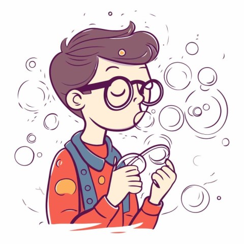 Vector illustration of a boy in glasses with a smoking pipe. Car