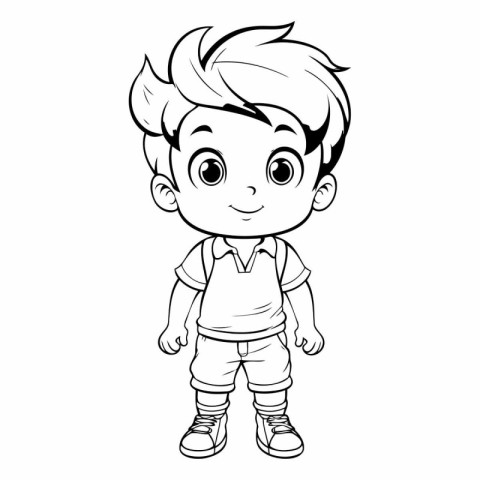 Cute little boy cartoon vector illustration. Black and white out