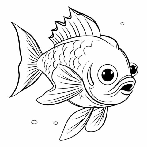 Black and White Cartoon Illustration of Cute Fish Animal Charact