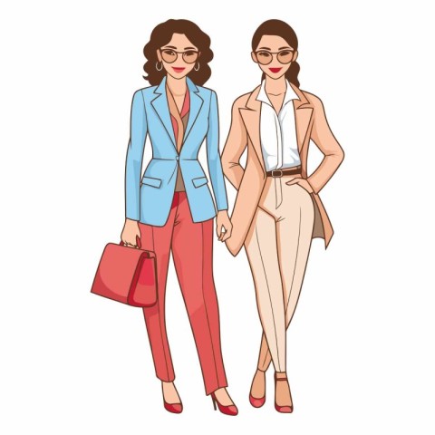 Business women in office clothes cartoon vector illustration gra