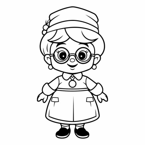 Coloring book for children: girl in glasses and a beret