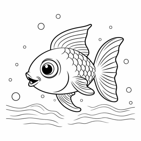 Coloring book for children: a goldfish swimming in the sea