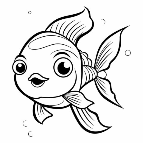 Black and White Cartoon Illustration of Cute Fish Animal Charact