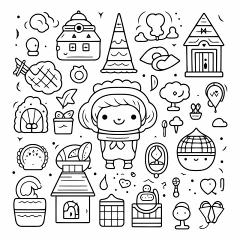 Set of cute doodle elements for kids.