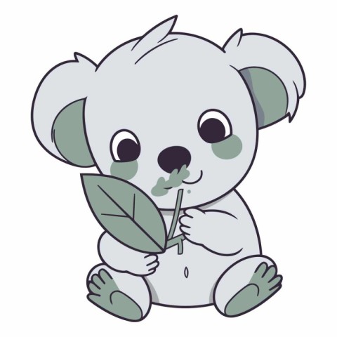 Cute koala with a leaf in his mouth.