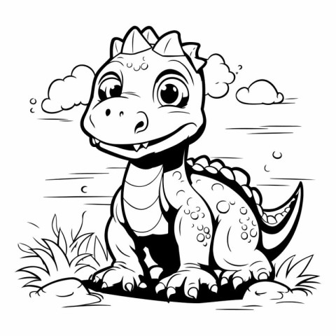 Black and White Cartoon Illustration of Cute Dinosaur for Colori