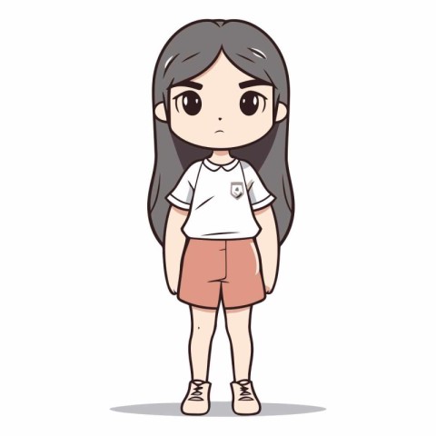 Cute little girl with long hair in casual clothes.