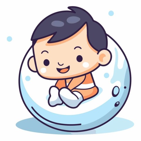 Illustration of a Little Boy Swimming in a Snow Globe - Vector