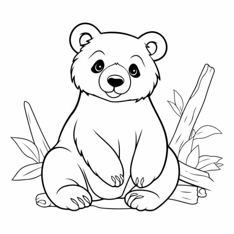 Coloring book for children: cute bear sitting on the ground with