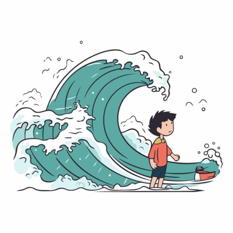 Boy on a big wave of a boy on a big wave.