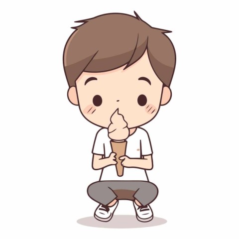 Boy eating ice cream - Cute and funny cartoon vector illustratio