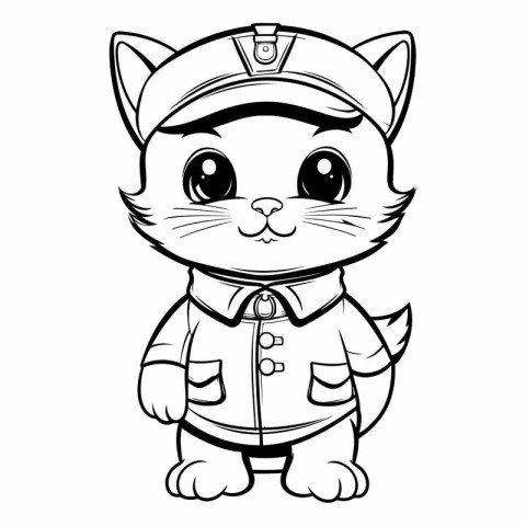 Black and White Cartoon Illustration of Cat Sailor Character Col