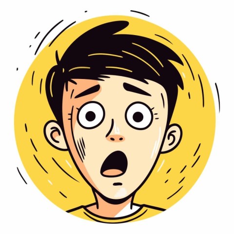 Surprised boy face in cartoon comic style.