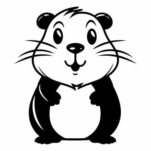 Hamster - Black and White Cartoon Illustration Isolated on White