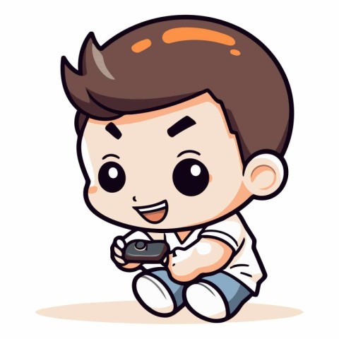 Boy Playing Video Game - Cartoon Vector IllustrationÃ¯Â»Â¿