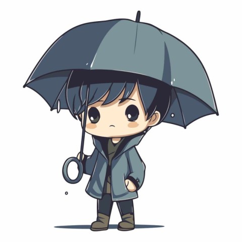 Illustration of a Cute Girl Wearing Raincoat and Umbrella