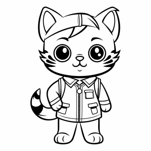 Black and White Cartoon Illustration of Cute Cat Animal Characte