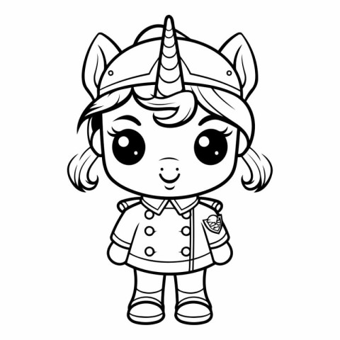 Black and White Cartoon Illustration of Cute Unicorn Fantasy Cha