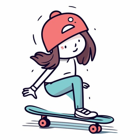 skateboarder girl with red cap and skateboard vector illustratio