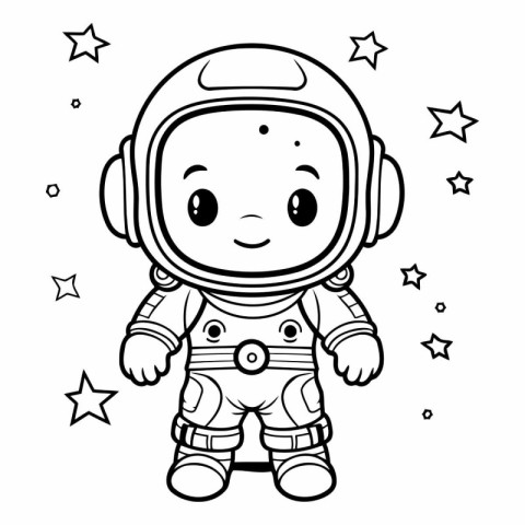 Black and White Cartoon Illustration of Astronaut Character with