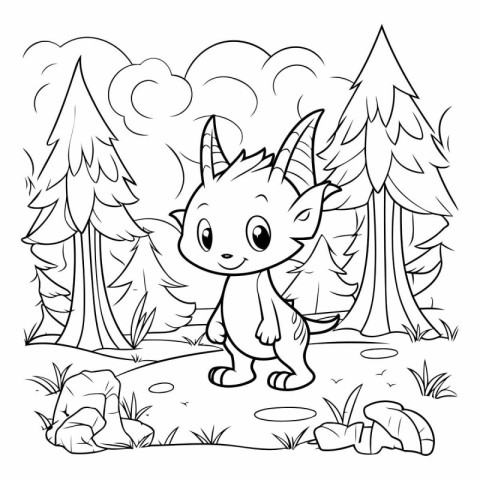 Coloring Page Outline Of cute cartoon goat in the forest.