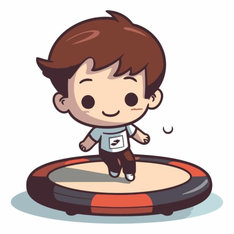 Boy running on a trampoline - Vector Illustration. EPS10