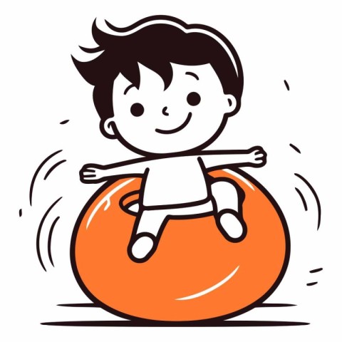 Vector illustration of a little boy sitting on a big orange ball