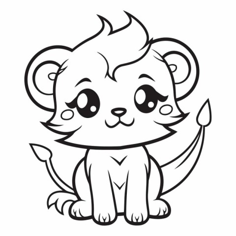 Cute Cartoon Lion - Black and White Vector Illustration. Isolate