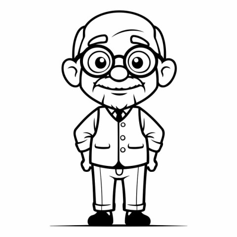 Grandfather Cartoon Mascot Character Vector. Grandfather With Gl