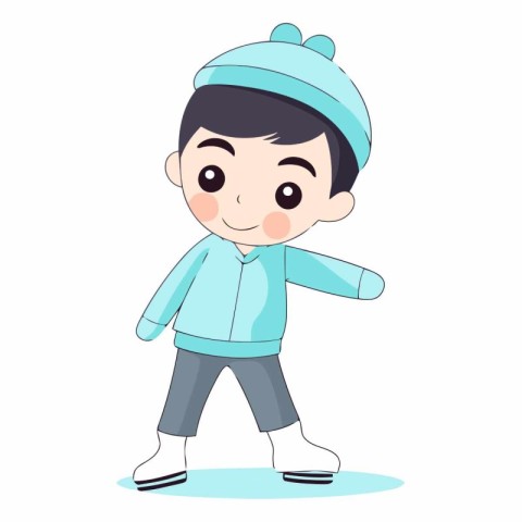 Cute little boy dressed in winter clothes. Cartoon vector illust