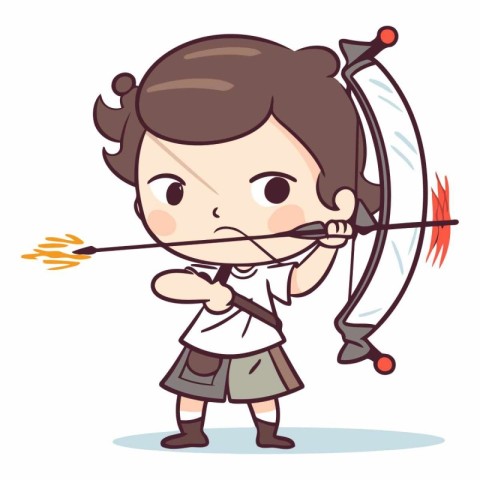 Cupid with bow and arrow cartoon vector illustration. Cute littl