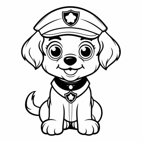 Puppy Police Dog - Black and White Cartoon Illustration. Vector