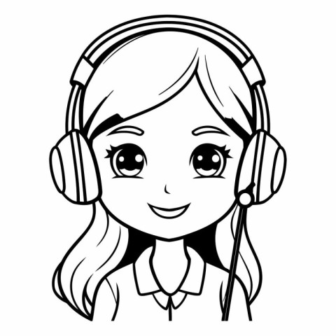 cute girl with headphones avatar character vector illustration d