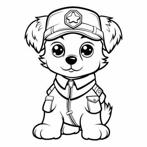 Black and White Cartoon Illustration of Cute Puppy Police Dog An