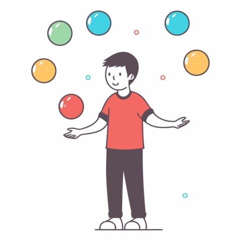 Illustration of a boy juggling balls in a flat style.