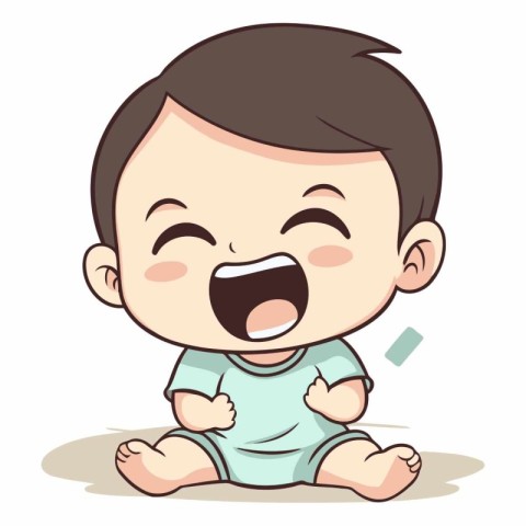 Cute Baby Crying - Colorful Cartoon Character Vector Illustratio