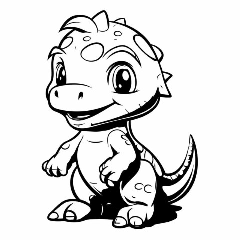 Cute Cartoon Dinosaur - Black and White Cartoon Illustration. Ve