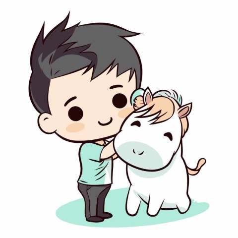 Illustration of a Cute Little Boy Hugging a Horse.