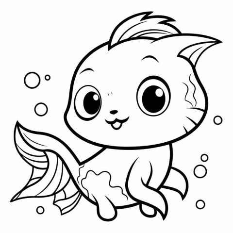 Coloring Page Outline Of a Cute Cartoon Fish Vector Illustration