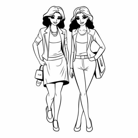 Fashion girls in sketch-style on a white background