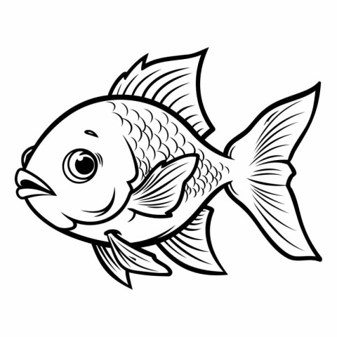 Black and White Cartoon Illustration of Cute Fish for Coloring B