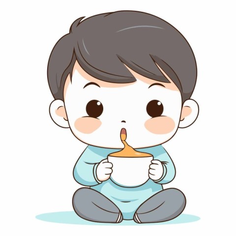 cute little boy drinking a cup of hot tea