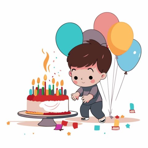 cute little boy with birthday cake and balloons helium vector il