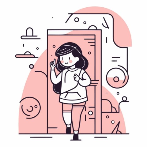 Cute girl in the bathroom in line art style